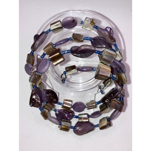 Purple South Seas Baroque Pearls Beaded Memory Wire Bracelet! - Picture 8 of 12